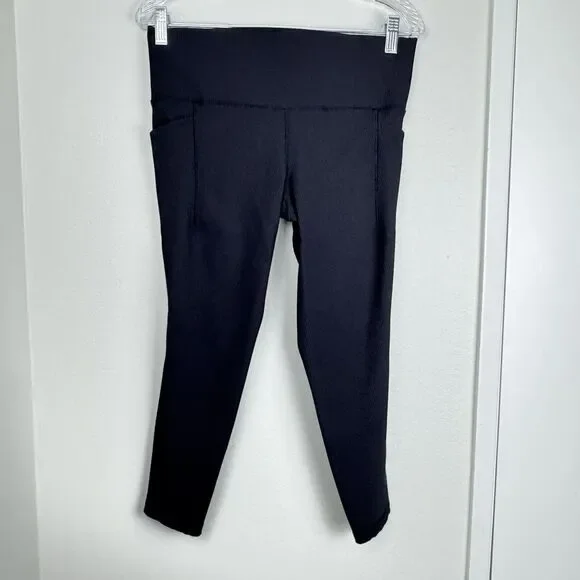 Athleta Elation Rib Size Large Solid Black High Rise Leggings Yoga Active - Picture 1 of 4